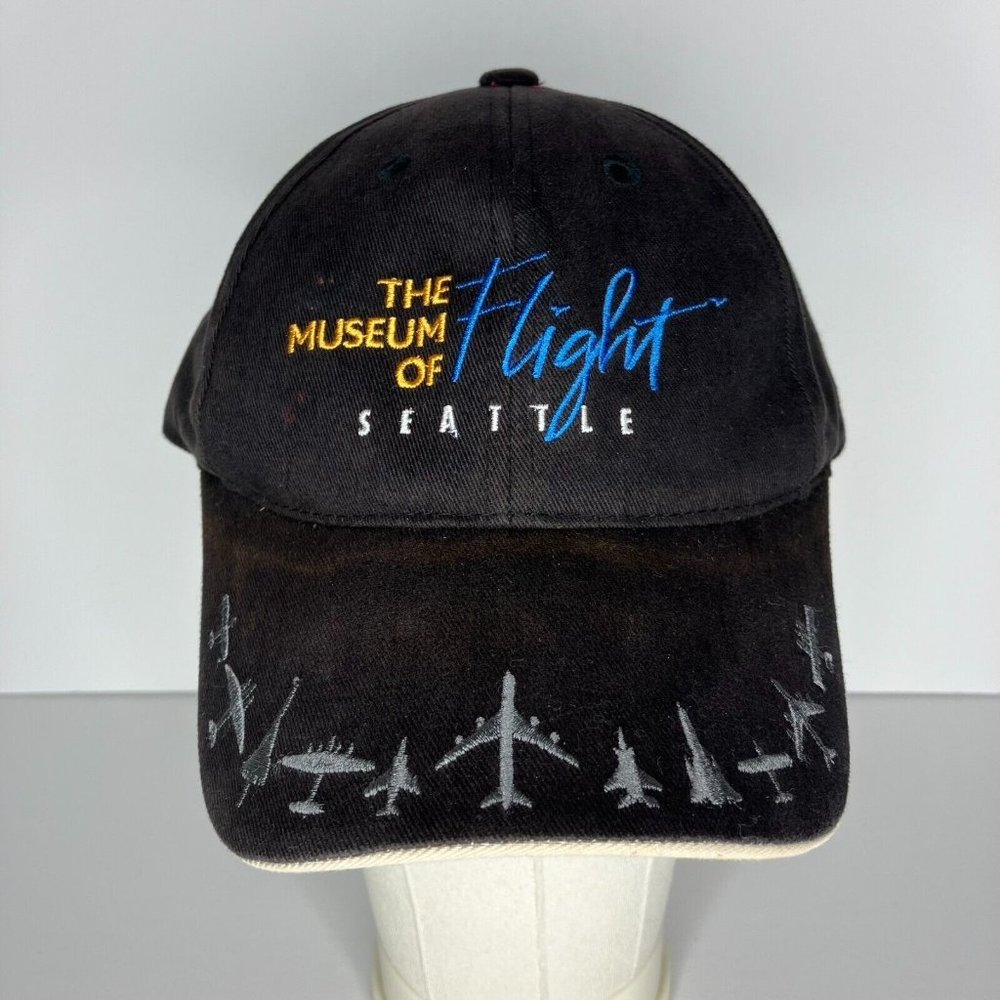 Seattle Museum Of Flight Aviation Black Distressed Adjustable Hat